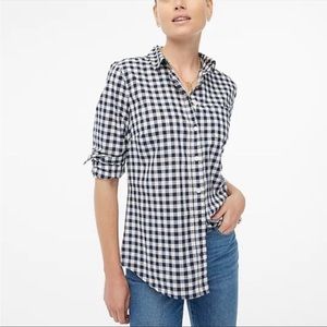 J Crew Mercantile Women’s Gingham Navy Plaid Button Down Long Sleeve
